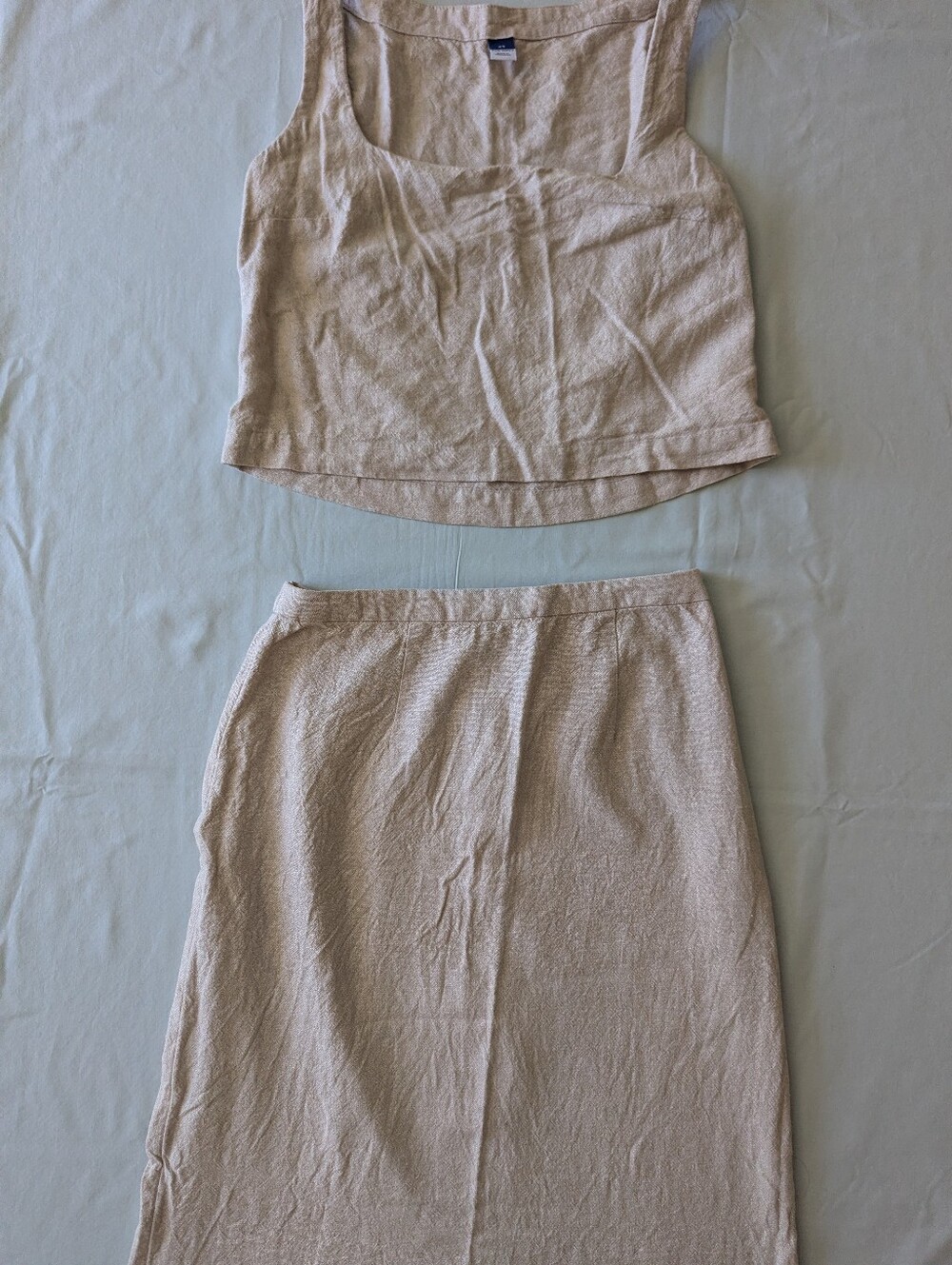 Two-piece Natural Linen Blend Maxi Skirt And Square Neck Top Set - Picture 6 of 16